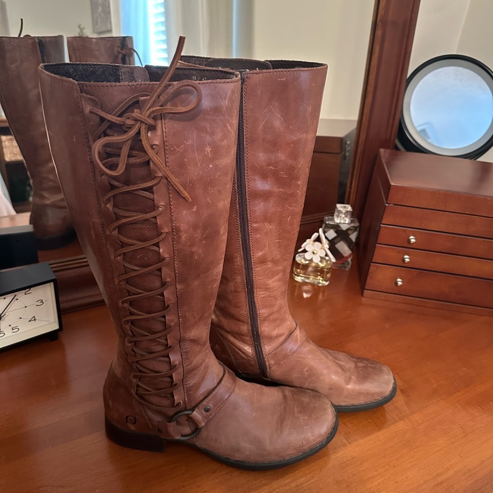 BORN Estelle Brown Leather Knee-High Boots